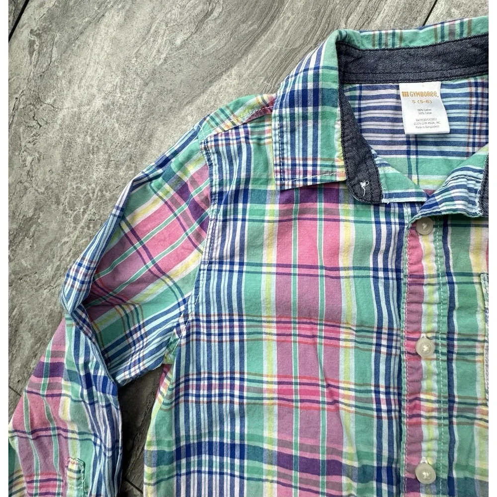 Gymboree Boys Size 5-6 Plaid Long Sleeve Button Down Shirt Multicolor Cotton